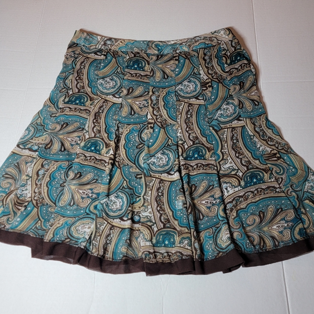 💚 Dress Barn Paisley Pleated Lined Mini Skirt Size 14